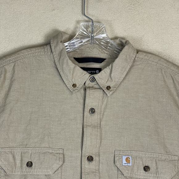 Carhartt Shirt Mens 2XL Brown Relaxed Fit Chambray Short Sleeve Button Up - Picture 2 of 9